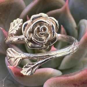 Vintage, Sterling Silver, Rose Flower Ring, Size 6 1/2, Adjustable, 2.3 Grams